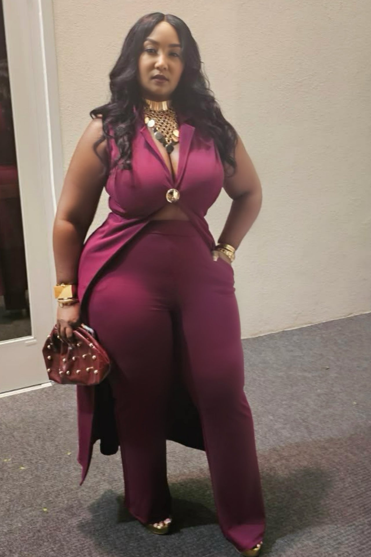 Wine and Power Blazer Cape Set