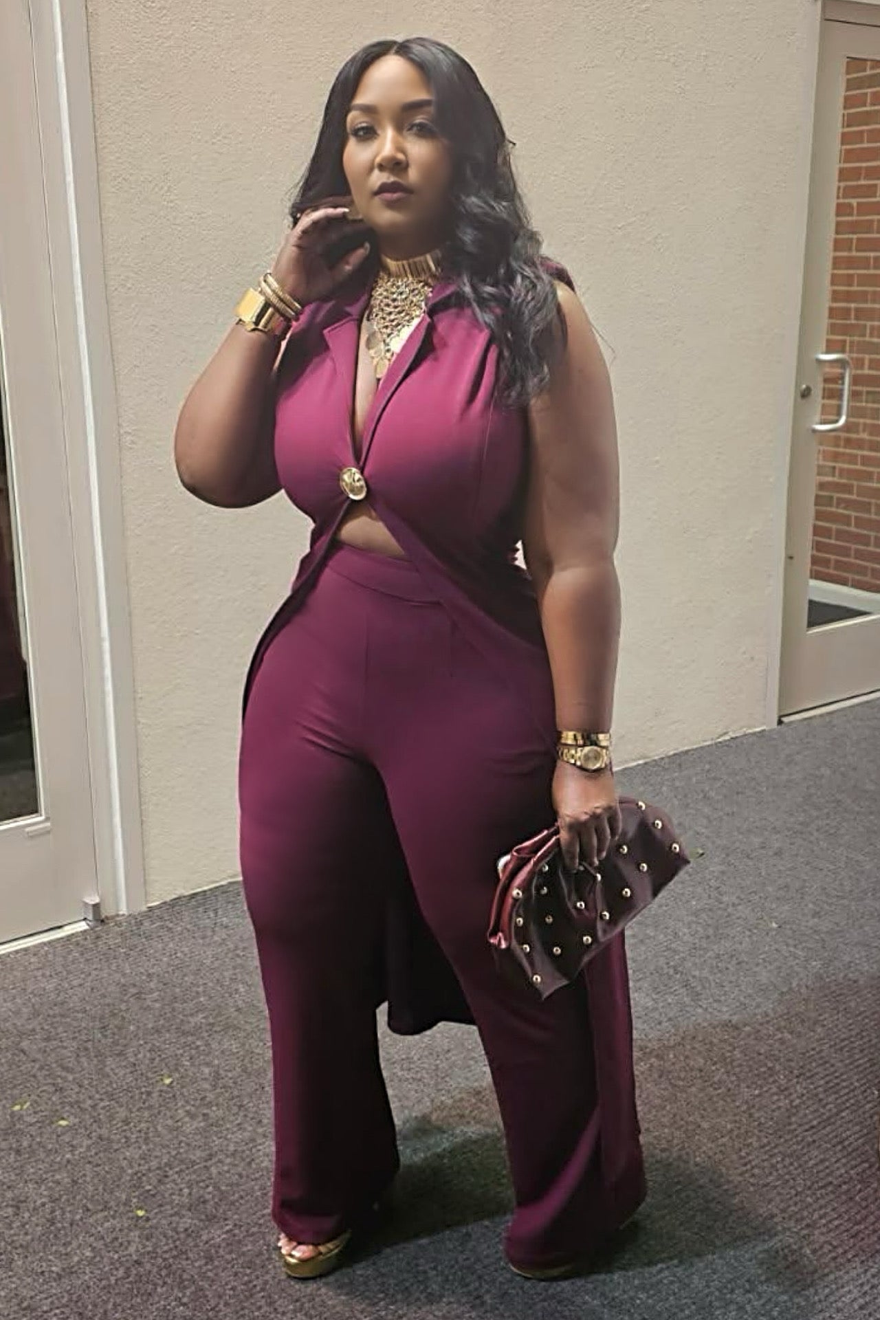 Wine and Power Blazer Cape Set