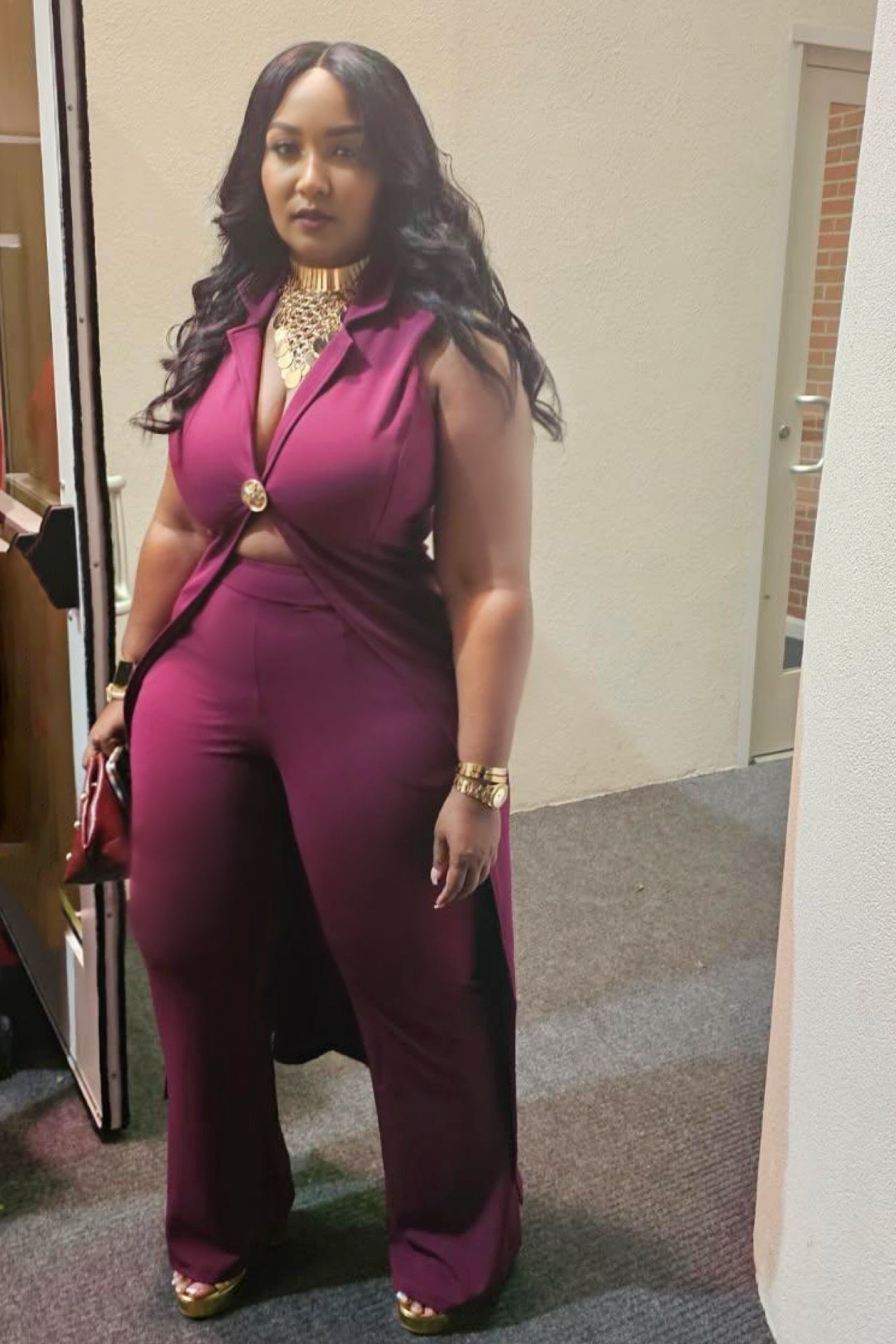 Wine and Power Blazer Cape Set