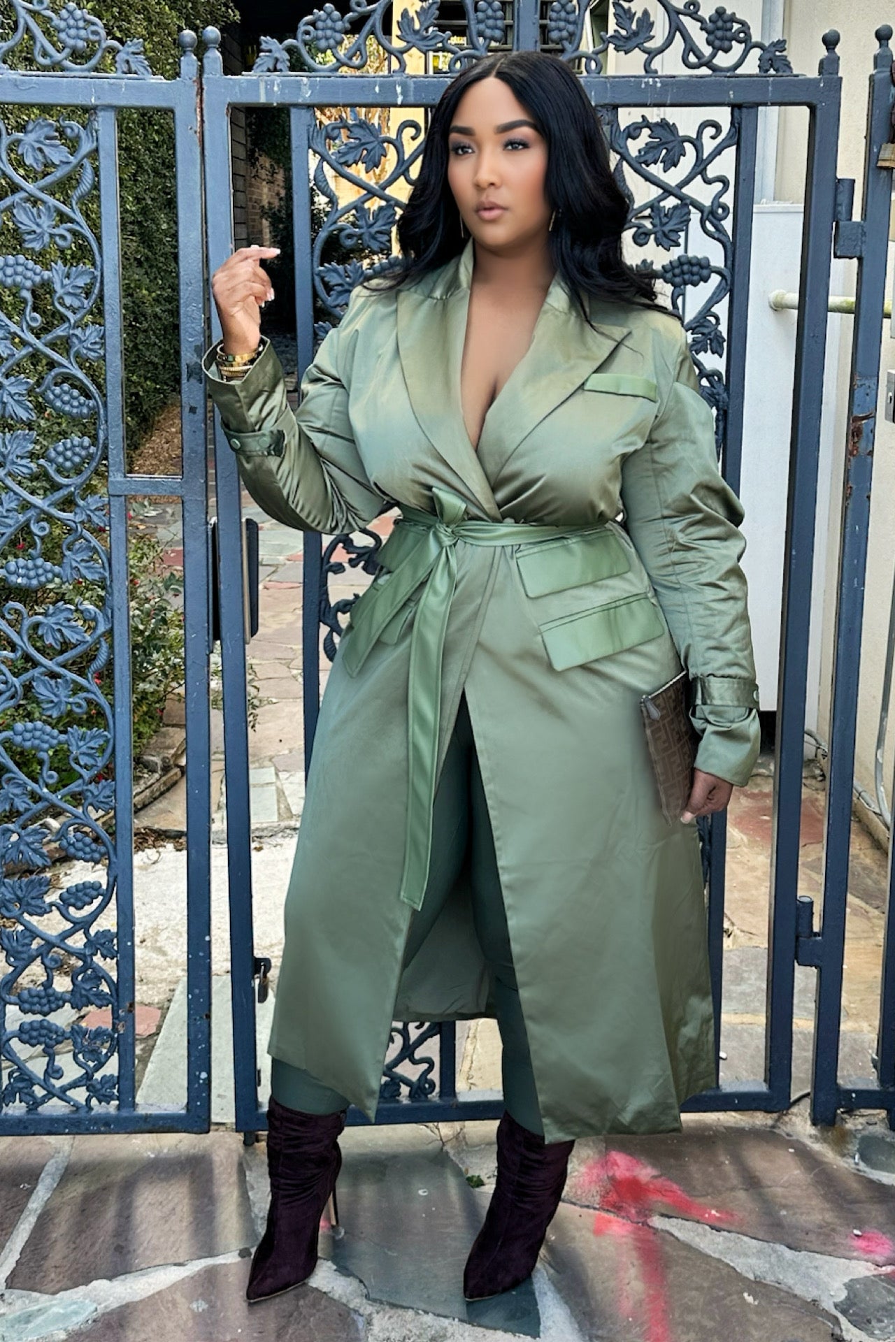 Verde Essence Trench Coat Olive