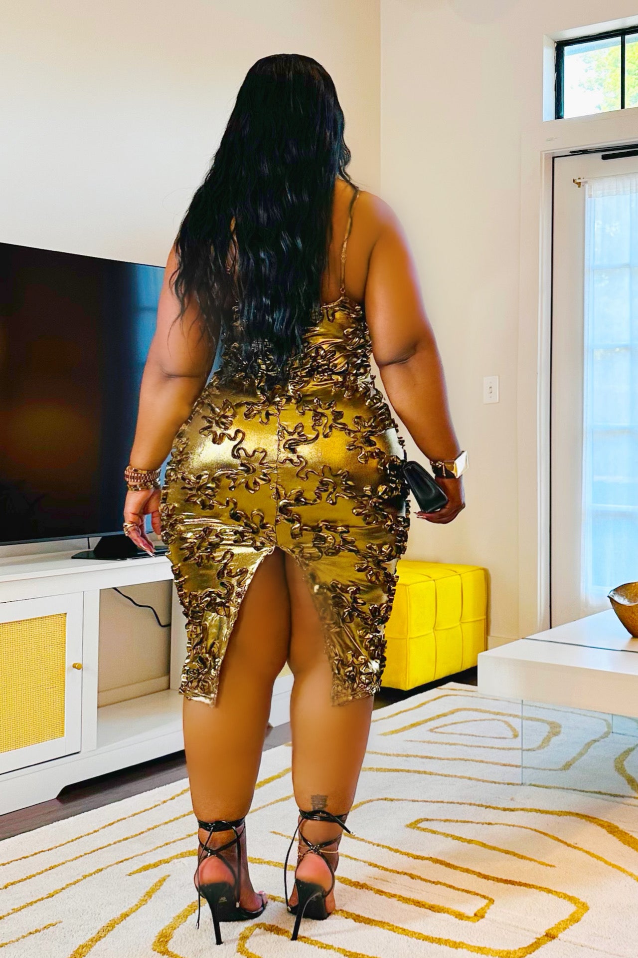 VIP Only Floral Metallic 3D Midi Dress- RESTOCK